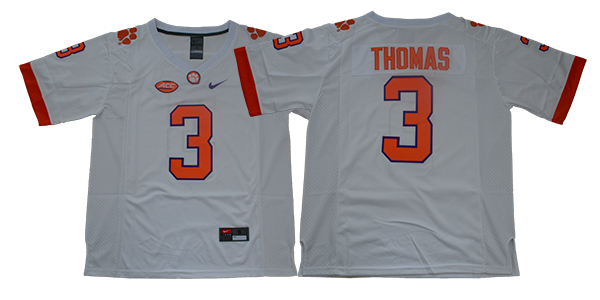 Men Clemson Tigers 3 Thomas White Nike Limited Stitched NCAA Jersey